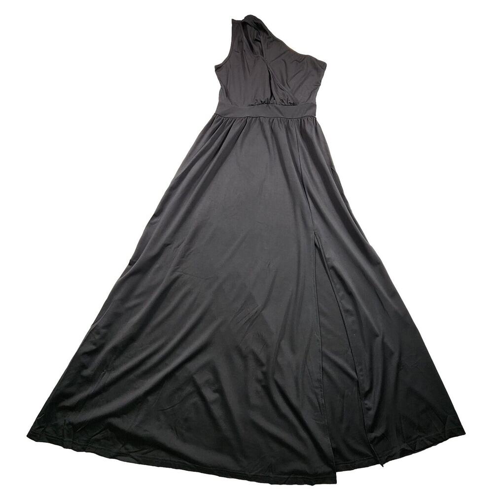 Long Elegant Dress One Shoulder Evening Gown High Slit Womens Size Small Black
